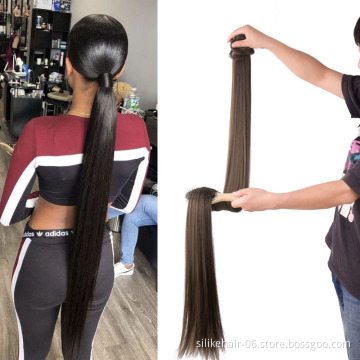 Long Clip In Synthetic Ponytail Heat Resistant Fiber Hair Extension Wrap Around Hairpiece Curly Straight Pony Tail Custom-made